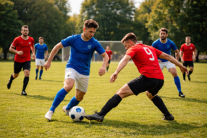 Soccer match on a sunny afternoon Home