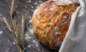 Irish soda bread on a wooden table.